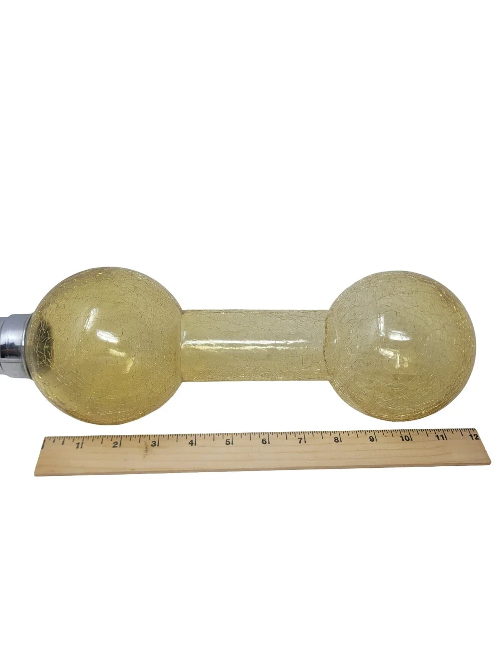 Art Deco Amber Crackle Glass Dumbbell Barbell Cocktail Shaker Chrome Cap 1930s